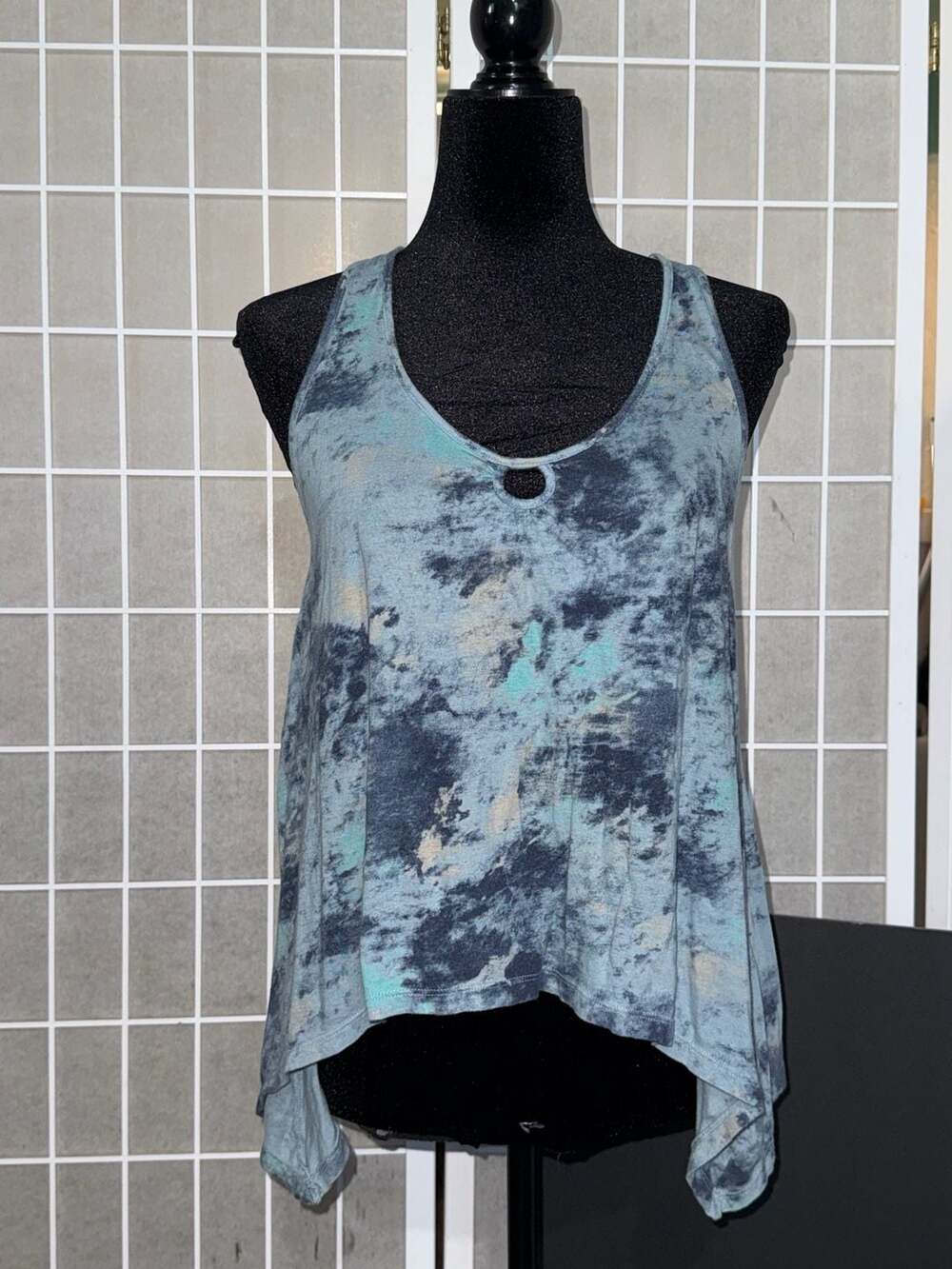 Mudd Blue Tie Dye Lace Back Tank Top Size Large